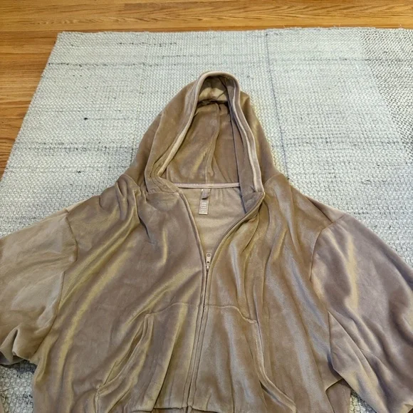 Velvet Zip-Up Hoodie - Tan - Picture 4 of 5